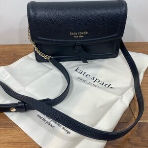 NWT Kate Spade deco quilted Black leather Crossbody Bag with Gold Accents $298
